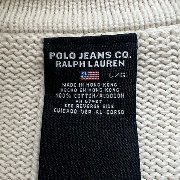 Vintage 90’s Polo Ralph Lauren Ivory Quarter Zip Pull Over Sweater Flag Logo - Picture 8 of 9